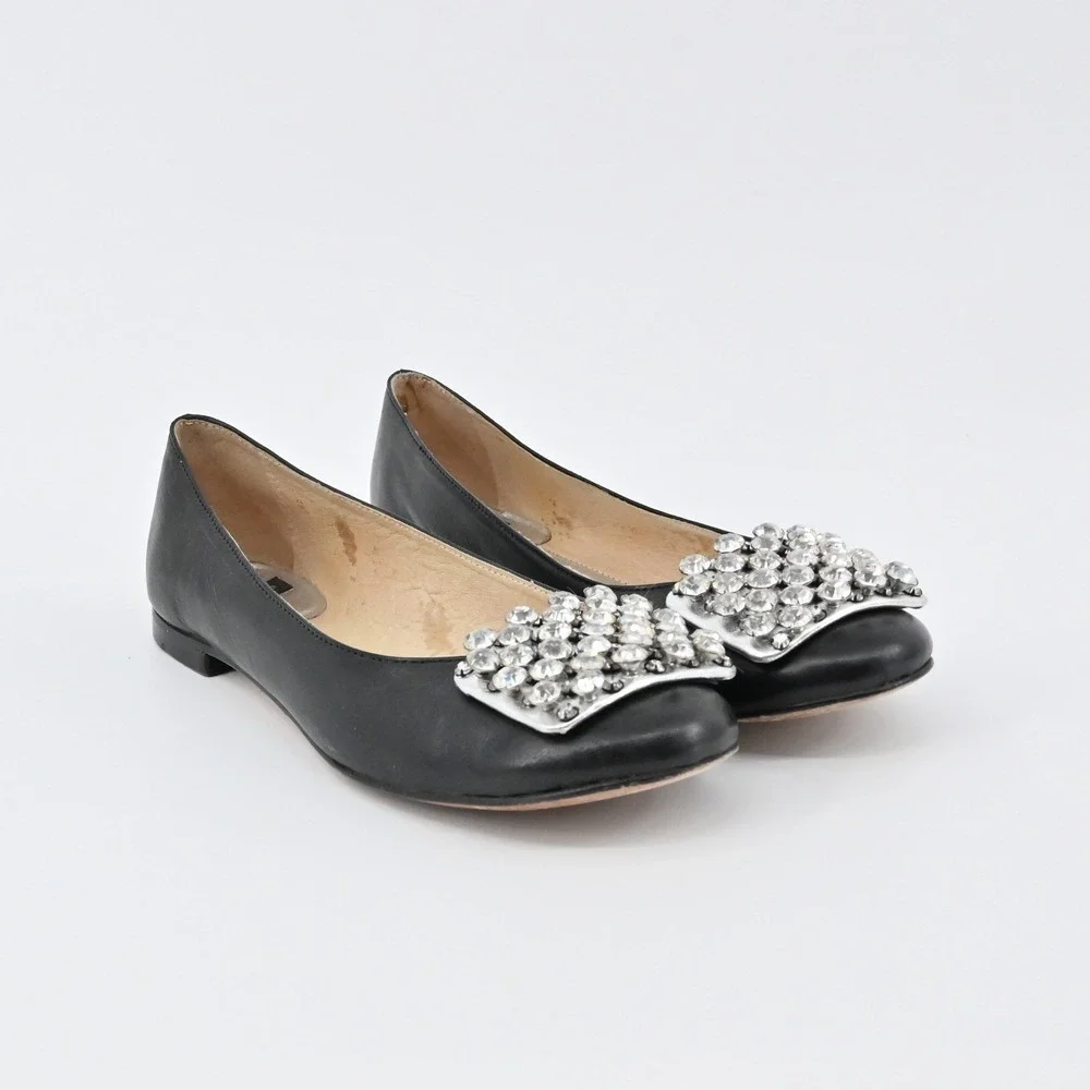 Kate Spade Rhinestone Flats Womens Sz 6.5B Black Leather Embellished Ballet Chic